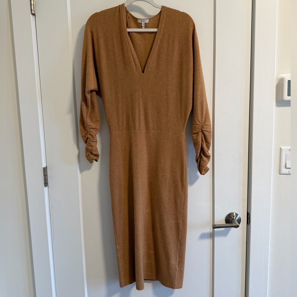 Reiss Women Camel Leila Knitted Neck Dolman Dress Size M
